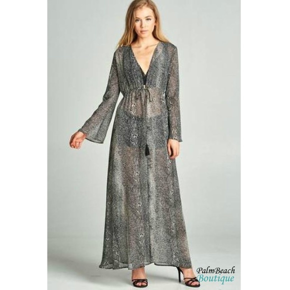 In The Beginning Dresses & Skirts - Gray Sparkle Snake Print Tie Maxi Dress